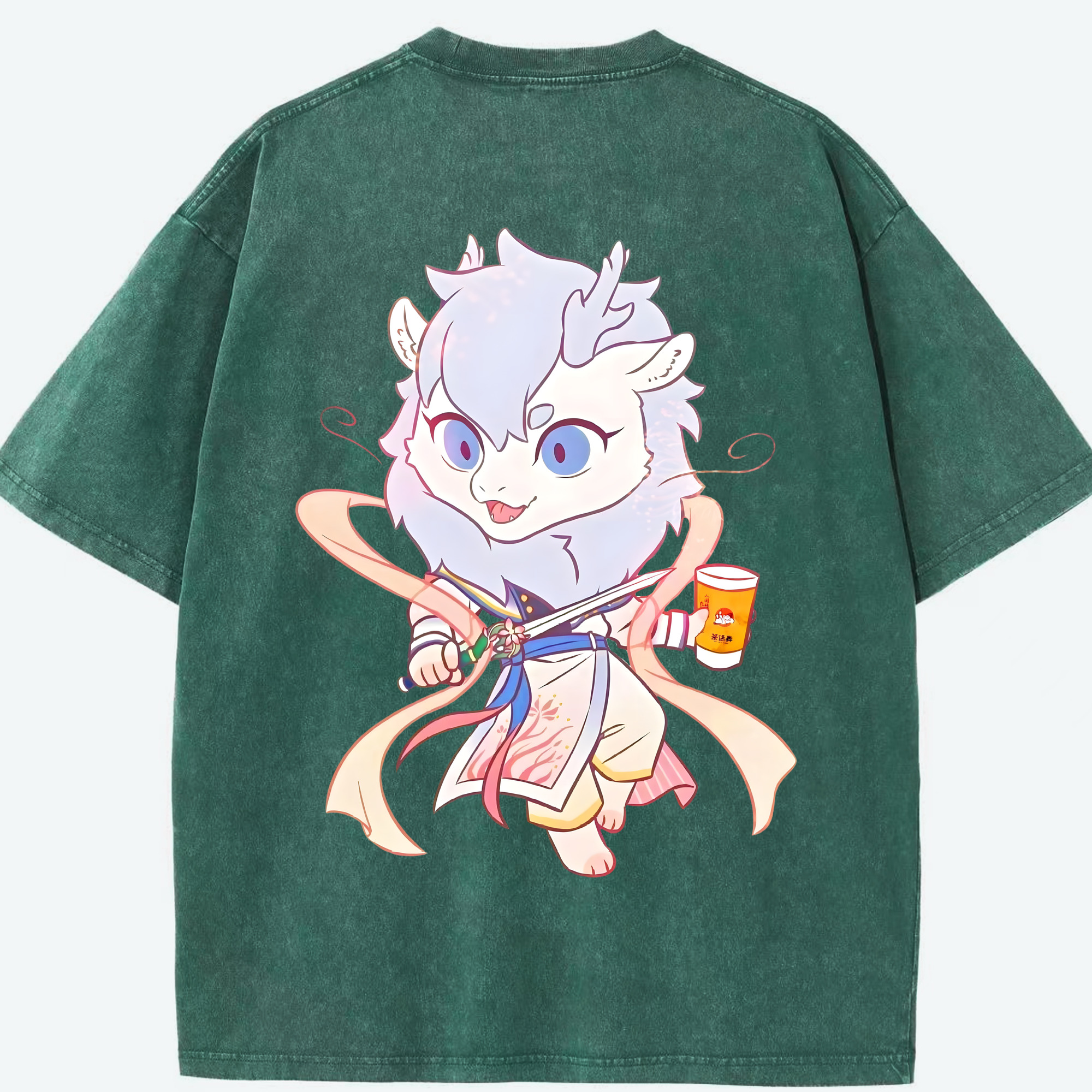 （画像用） Ne Zha 2 ナタ 魔童の大暴れ 綿100% ヴィンテージ風 半袖Tシャツ（背面プリント）